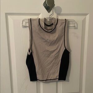 Fabletics Tan and Black Crop Muscle Tee